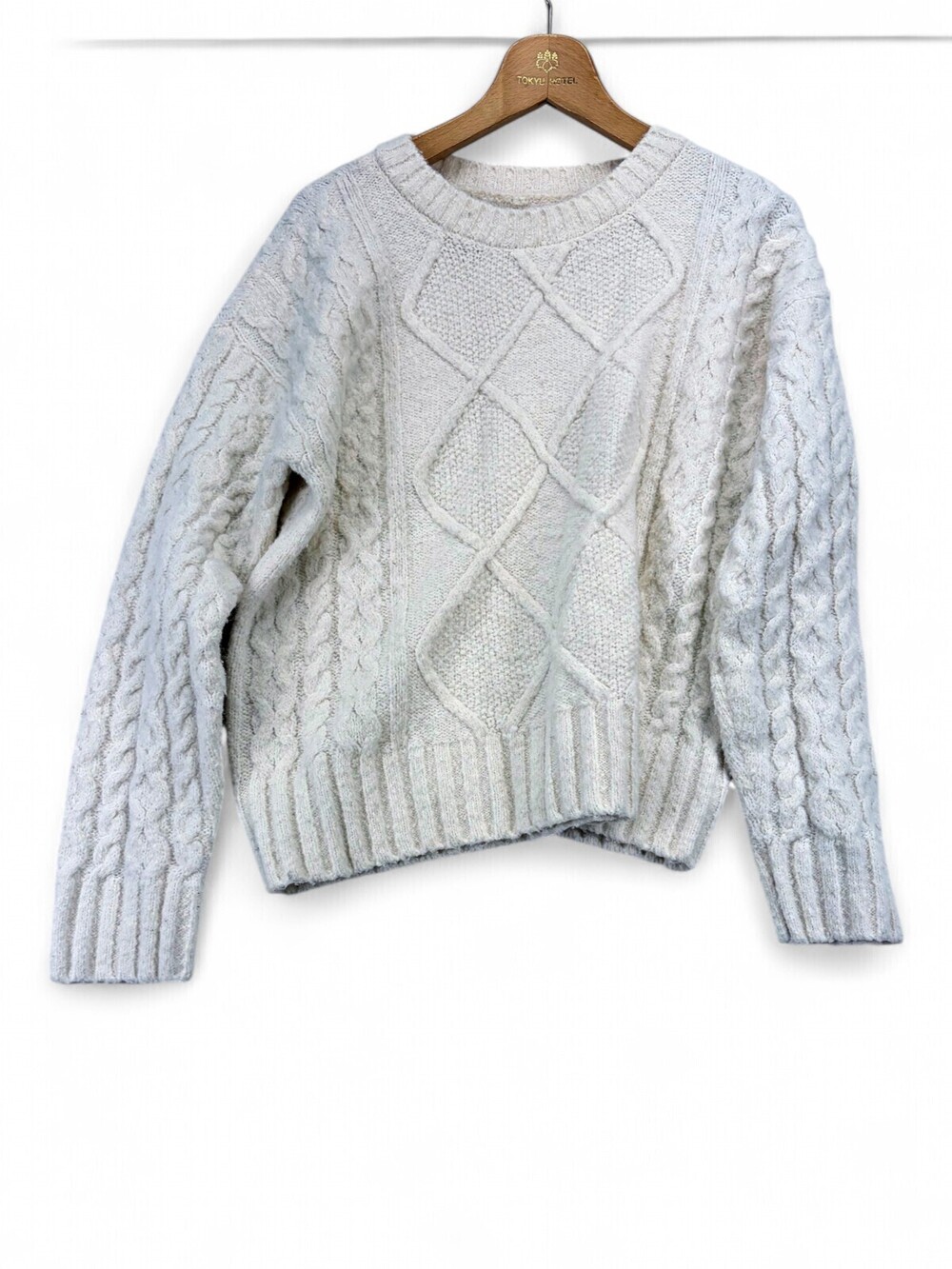 Lucky Brand Womens Off-White Cable Knit Crew Sweater M Chunky Textured Knit